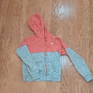 Hollister Pink and Gray Fleece Hoodie